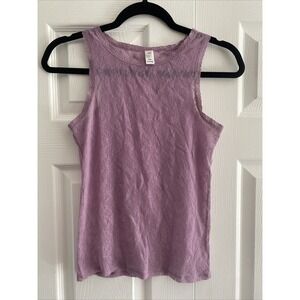 Gap Body Floral Lace Tank Top Womens Size M Purple Sheer Scalloped Y2K Layering